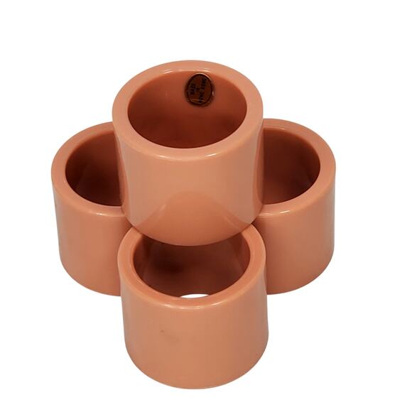 Lot of 4 Vtg Retro 1970s Light Rose Pink Round Melamine Napkin Rings Hong Kong - Picture 2 of 7